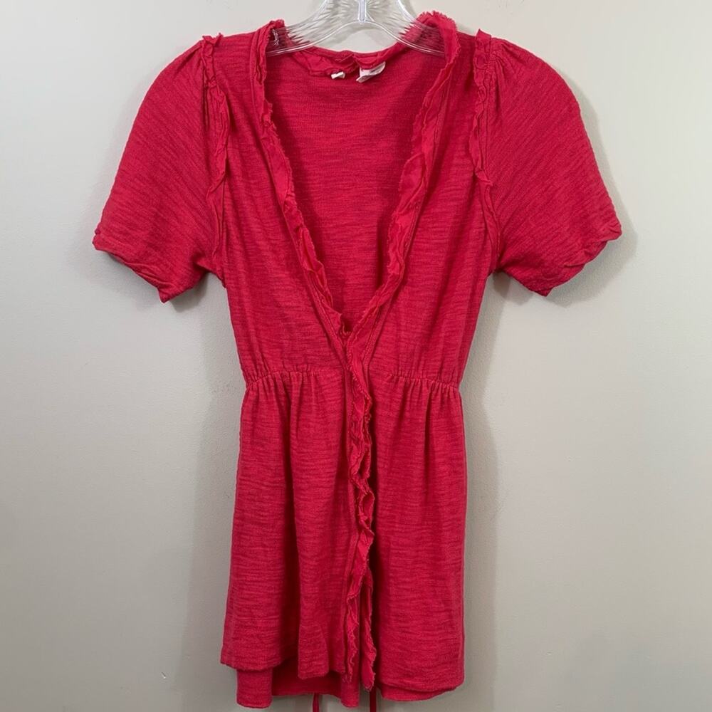 Anthropologie Moth Red Tie Back Ruffle Cardigan